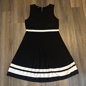 Talbots Sweater Dress Womens‎ XL Black White Striped Sleeveless Office Preppy